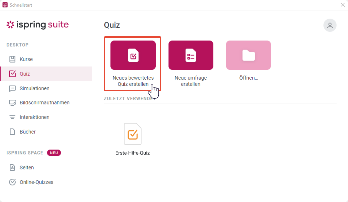Neues bewertetes Quiz erstellen Multiple-Choice-Quiz erstellen mit iSpring Suite