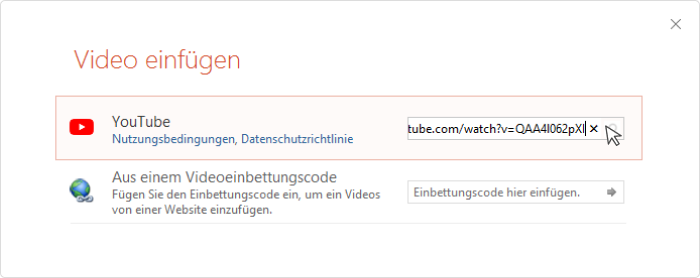 Einfügen des Links zu einem Video Einfügen des Links zu einem YouTube-Video in PowerPoint