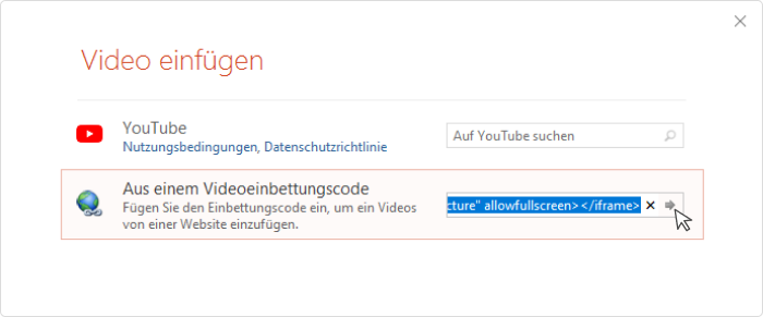 Den Einbettungscodes einfügen Video in PPT einfügen mit einem Einbettungscode